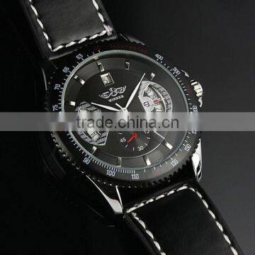 New Mens Black Dial Leather Band Automatic Mechanical Wrist Watch WM121