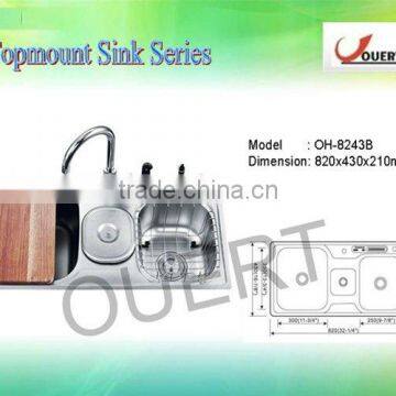 OH-8243B 2013 Newest Stainless Steel Sink, SUS 304 or SUS 201, Double Bowl Kitchen Sink WIth Dustbin