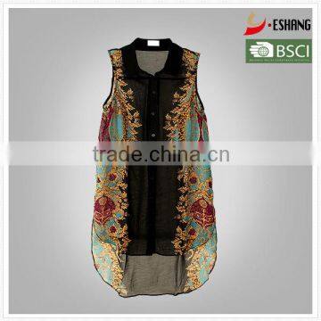 Ladies chiffon printed fashion cutting blouse