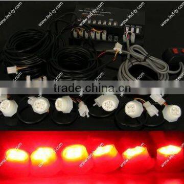 120W 6 HID Bulbs Hide-A-Way Emergency Hazard Warning Strobe Light Kit Red