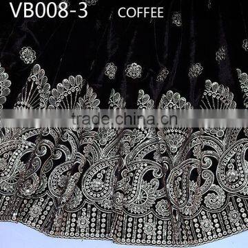 high quality VB008-2 velvet lace fabric with embroidery design in coffee color