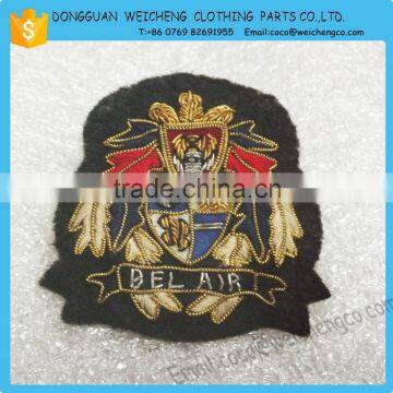 handmade embroidery badges high quality/Handmade embroidery bullion golden badge/Handmade embroidery patch