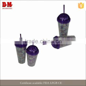 China round cap hall student 450ml plastic drinking cup with straw