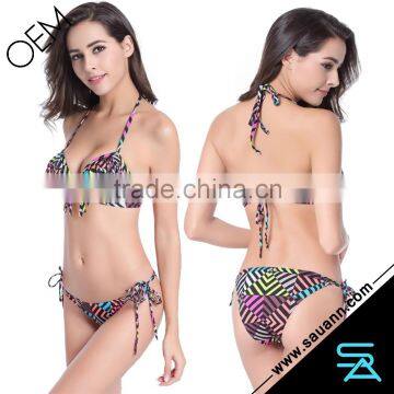 Promotional Hot Girl's Tassel Decorated Geometric Print Bikini Bathing Suit