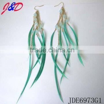 Fashion green feather earrings long jewellery 2012