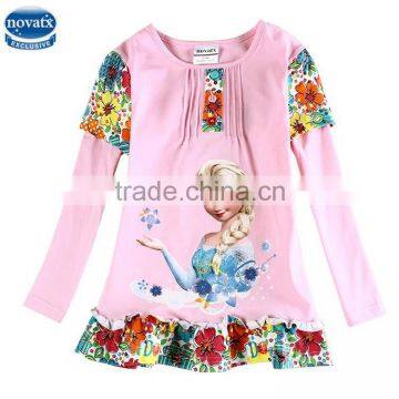 (H5353)Pink 2-6Y Nova frozen elsa dress wholesale flower girl dress long sleeves for spring autumn