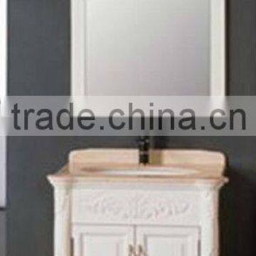 Cream Marfil Antique single sink wooden mirror and vanity top with Baltic Brown/Classic solid wood bathroom vanity or cabinet