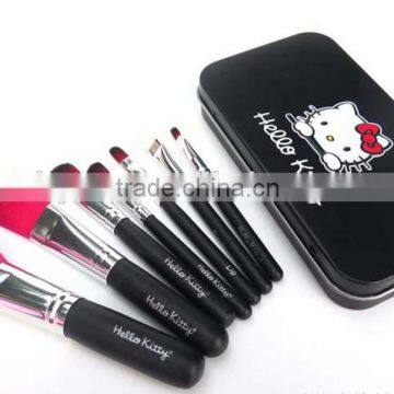 Mini 7pcs Tin Box Black Kitty Make up Bucket Brushes Makeup Sets photo-2
