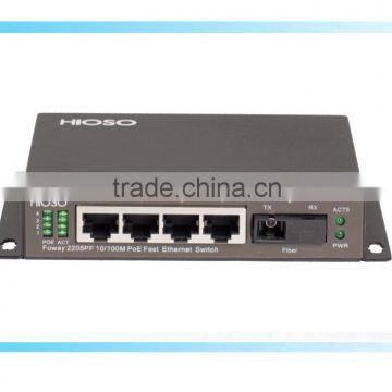 4 10/100M PoE ports + 1 100M Fiber/RJ-45 Uplink fast Ethernet PoE switch DC48V