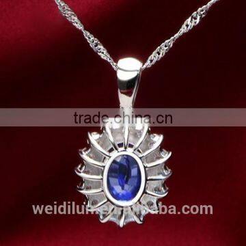European Style Jewelry Blue Gemstone Pendant 925 Silver Floating Necklace for Wedding photo-5