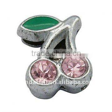 Alloy Rhinestone Slide Charms, Hair Band Decoration, Cherry, Violet and Green, 8.7x11x4.6mm, hole: 1.7x8mm(ALRI-Q141-2)