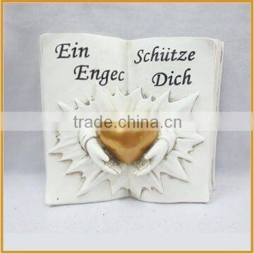 book shape resin angel figurines with heart