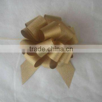 HOT SALE ! 4.5" Gold Metallic Glitter Polyethene Pom Pom Pull Ribbon Gift Bow