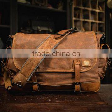 Vintage custom design mens waxed canvas leather messenger bags