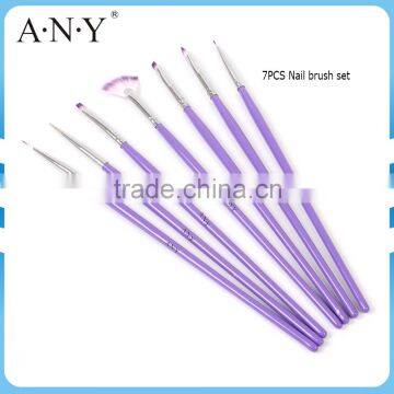 ANY Purple Wood Handle Cheap 7 Pieces Nail Art Brush Set