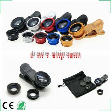 Universal 3 in1 Clip Fish Eye Lens Wide Angle Macro Mobile Phone Lens For iPhone 5 6 6 Plus Samsung