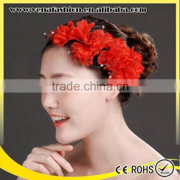 chinese wedding red flower hair accessories red wedding