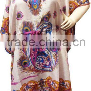 RTCF-12 Peacock Feather Dakshi Print New Design Dress For Women Pure Rayon Caftan / Kaftans From Jaipur India Wholesale Mix Lot