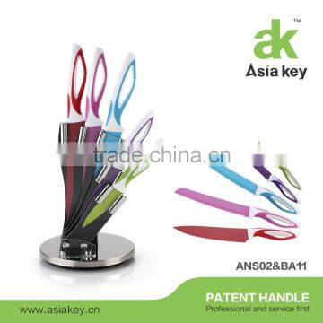 Non stick coating 6pcs knife set with rotate acrylic stand