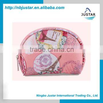 Wholesale carry type half round cosmetic bag cute travel custom makeup bag small cosmetic pouch for young ladies