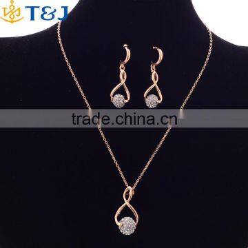 New Arrival Elegant Bridal Wedding Gold Crystal Jewelry Set Pendant& Earrings Set