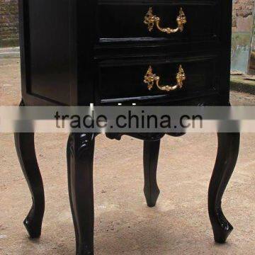 Mahogany Bedside Table - Wooden Nightstand Black Painted - French Bedside Furniture