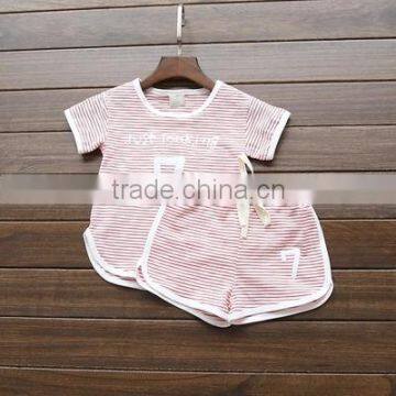 Factory Price Summer Popular Soft Cotton Number 7 Printing Stripes Clothing Sets for Children photo-2