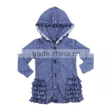 2016 kids clothing light blue denim cotton jacket children winter jacket baby jacket with ruffles girls clothes kids jackets