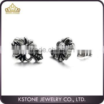 KSTONE High Polished Stainless Steel Rhinestone Men Black Cross Stud Earrings