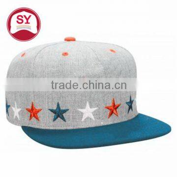 3D embroidery stars snapback / flat brim hat/custom 5 panels adjustable hats