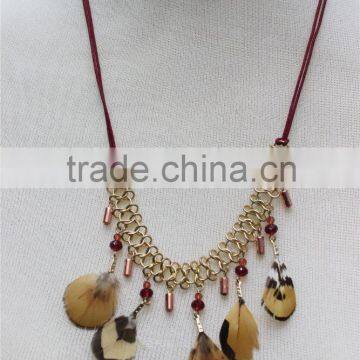 Newest Gold Feather Pendant Necklace Short Chain Rose-gold Charm Connected Necklace 2016 Fashion Style Wholesale