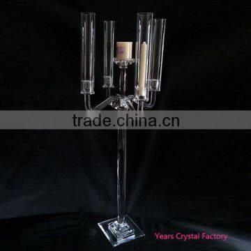 Glass Votive Candelabra for Wedding Crystal Candelabra Centerpieces With Cylinder Hurricanes 5 Arms photo-5