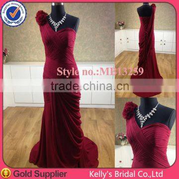 wine red one shoulder chiffon tighten fit one shoulder flower elie saab evening dress