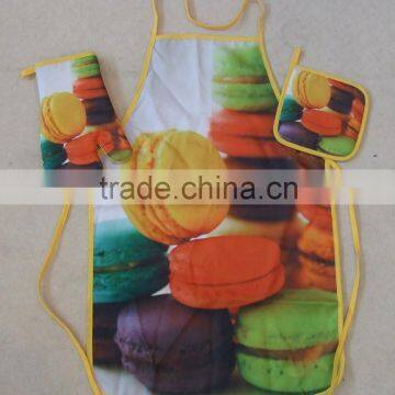 100%polyester material photo printing macaron design pot holder and glove set