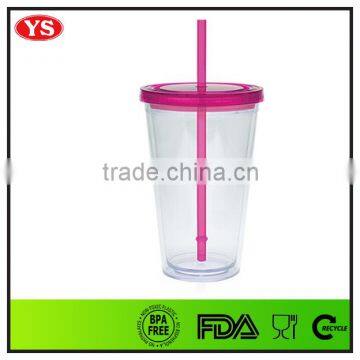 Bpa Free double wall clear plastic tumblers with straw 16 oz