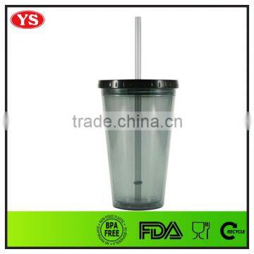 Bpa Free 16 Ounce Double Wall Plastic Straw Drinking Cups