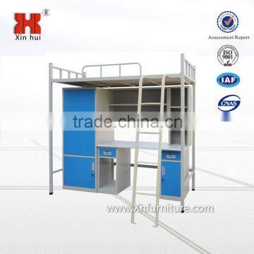 School Furniture Dormitory Steel Bunk Bed With Computer Desk and Wardrobe