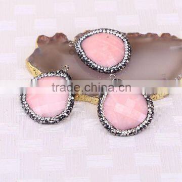 Pink color Water Drop Pave Crystal Gem stone Pendants, Druzy Stones For Jewelry Making