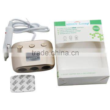 Sidiou Group A Drag Three Car Cigarette Lighter Dual USB Power Adapter One in Three Car Charger photo-2