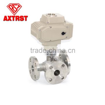 Stainless Steel three way flange floating motorized ball valve