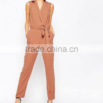 New Fashion 100% Polyester Sleeveless Adult One Piece Wrapped Jumpsuit With Belt 2016 Wholesale photo-2