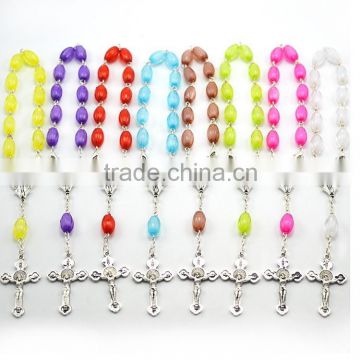 2015 new design decade rosary,hot sale acrylic beads ,acrylic bracelet with crucifix