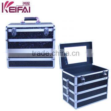 Large Black Aluminium Beauty Sequins Leather PU Cosmetic Case