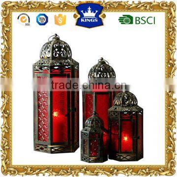 Moroccan metal lanterns with red glass color customized