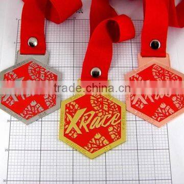 custom metal medals embossed enamel finisher medal with ribbon