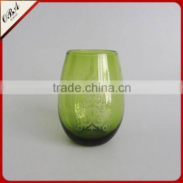 Promotional or Daily Use for Barware Stemless Green Flat Bottomed Whisky Cup with Pattern