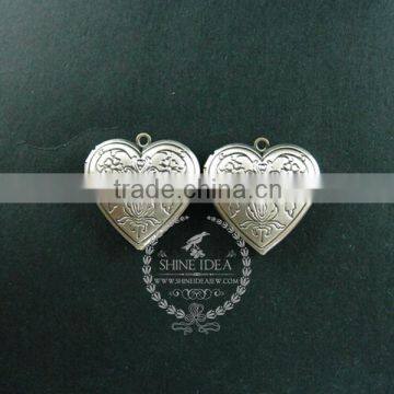 28mm vintage style antiqued silver flower engraved heart shape photo locket pendant charm DIY supplies 1133007