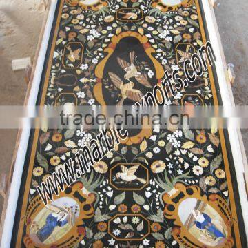 Rectangular Black Marble Inlay Table Tops Pietra Dura Marble Table Top, Marble Dinning Table top