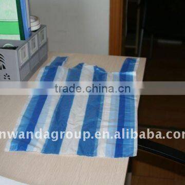 HDPE blue-white color stripped T-shirt plastic bags