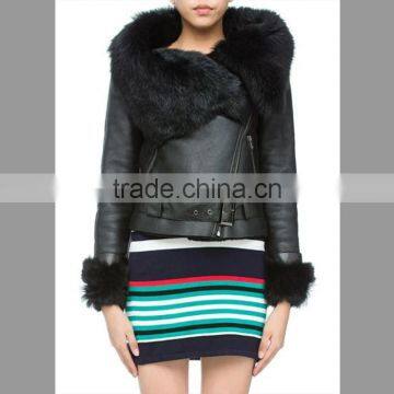 Black 100% lambskin jacket with Tuscany sheep fur collar